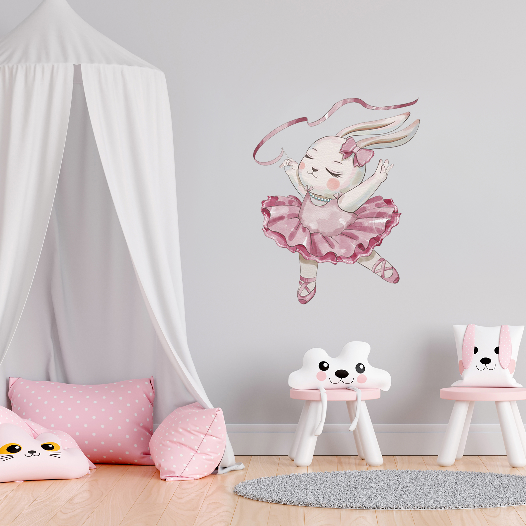 Stickere Perete Copii SIPO – Iepurasul Balerina, Set Decorativ, 61×50 cm