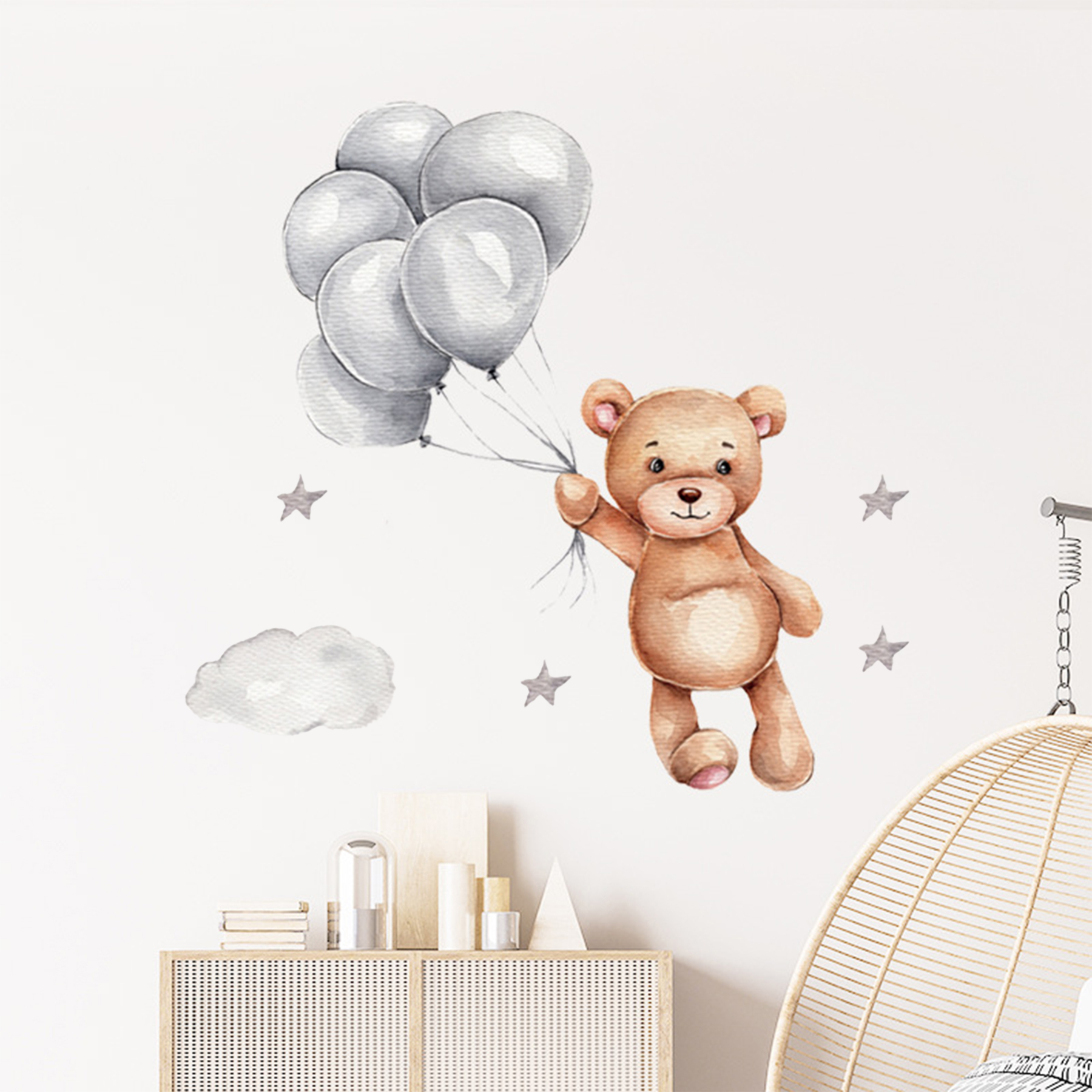 Stickere Perete Copii SIPO – Ursulet cu Baloane, Set Decorativ, 67×50 cm