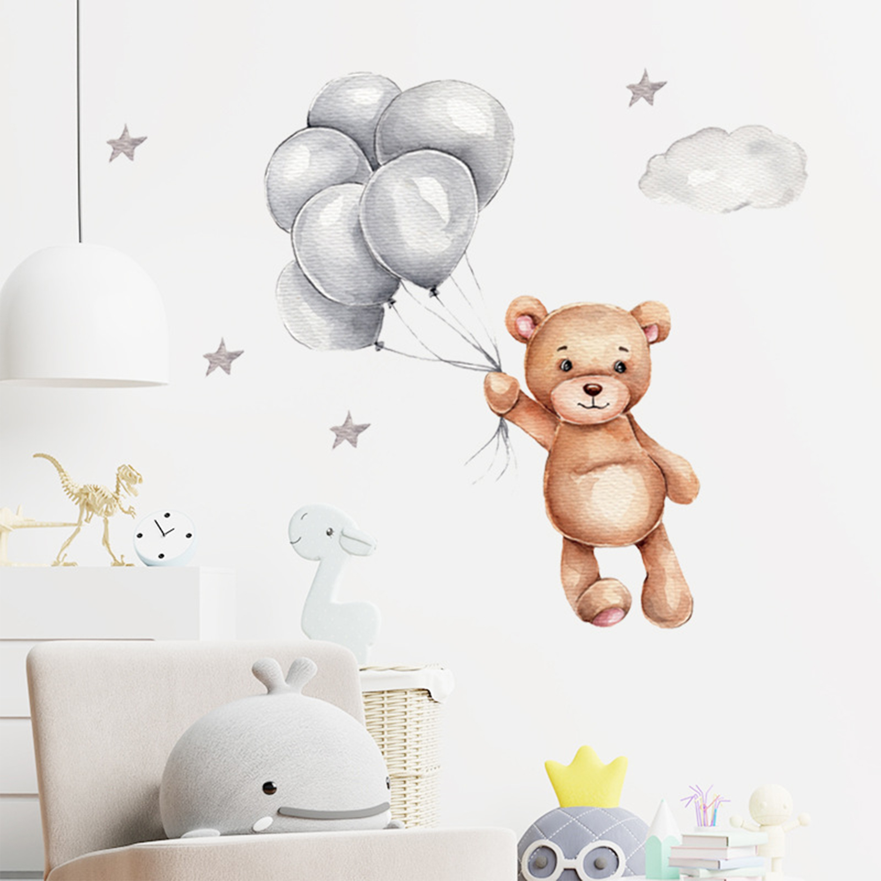 Stickere Perete Copii SIPO – Ursulet cu Baloane, Set Decorativ, 67×50 cm