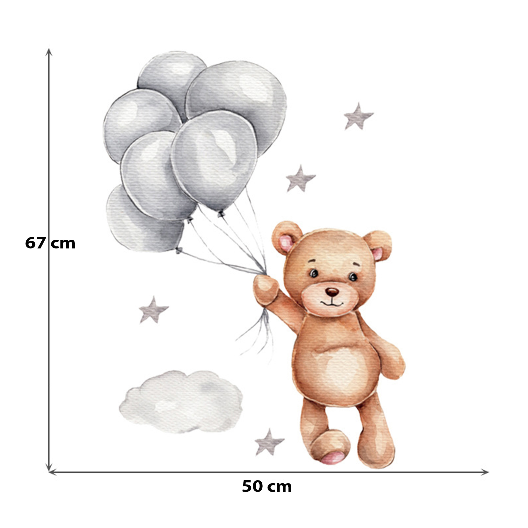 Stickere Perete Copii SIPO – Ursulet cu Baloane, Set Decorativ, 67×50 cm