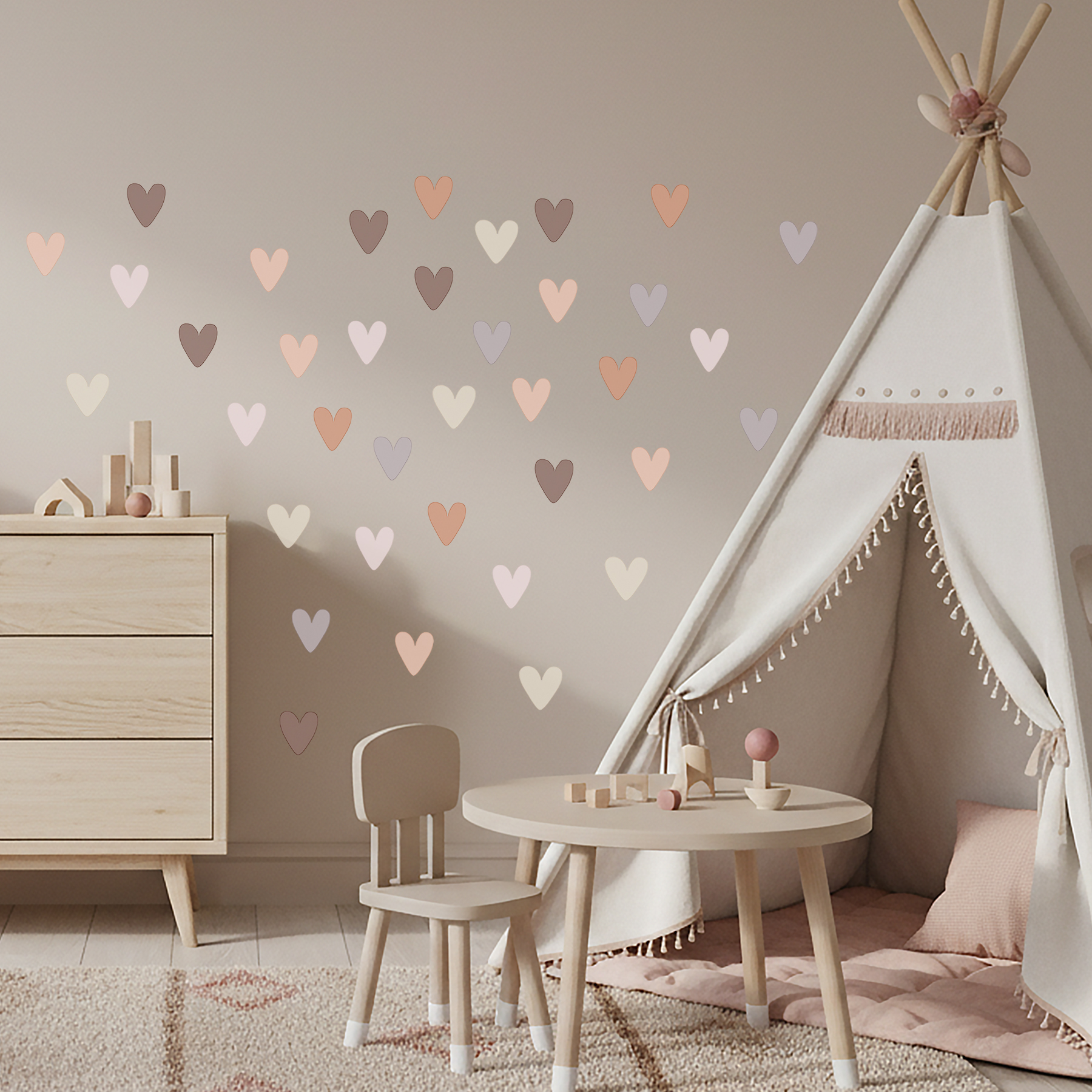 Stickere Perete Copii SIPO – Inimi Boho, Set Decorativ, Dimensiune Flexibila