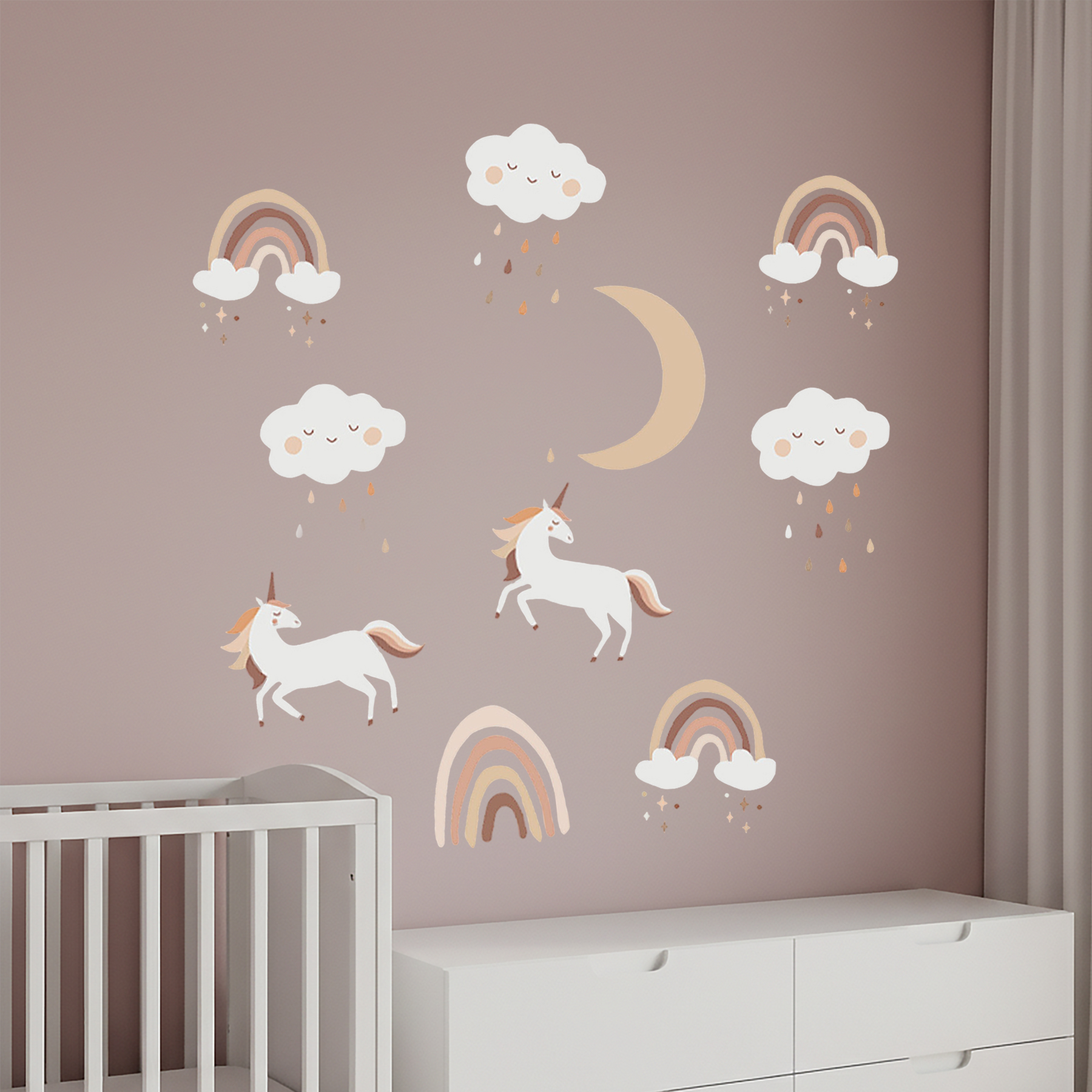 Stickere Perete Copii SIPO – Curcubeu Boho Unicorn, Set Decorativ, 54x86 cm