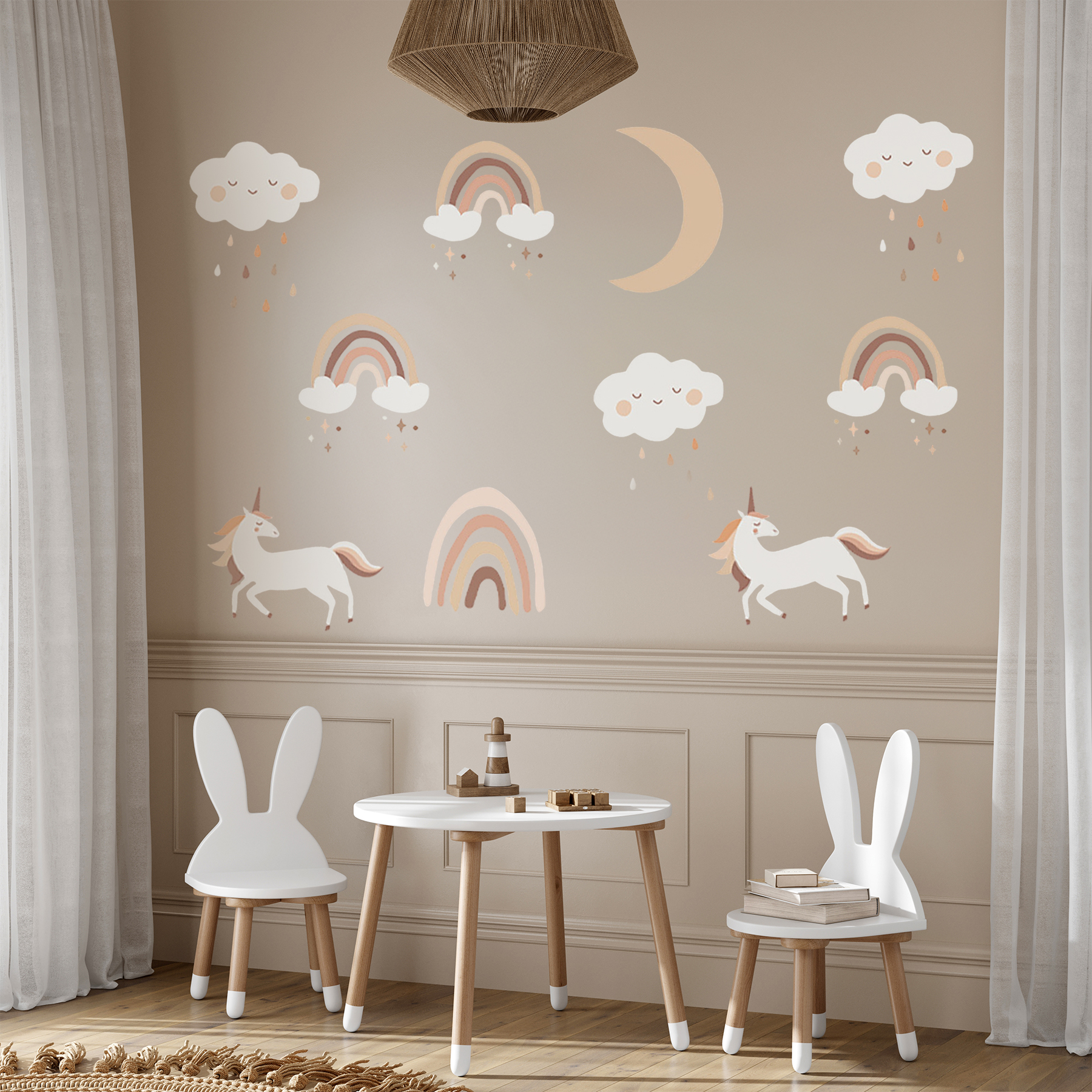 Stickere Perete Copii SIPO – Curcubeu Boho Unicorn, Set Decorativ, 54x86 cm