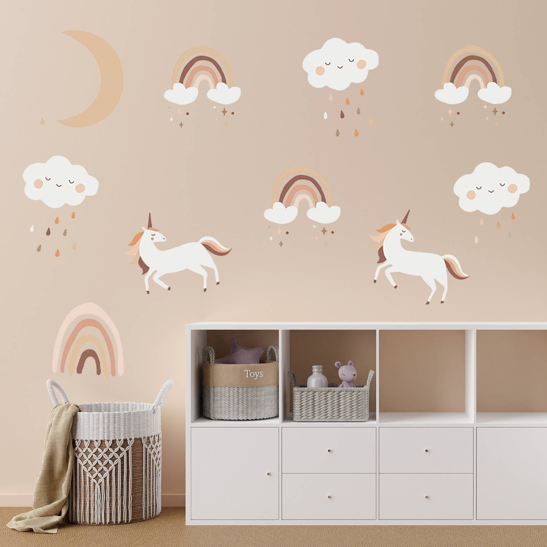 Stickere Perete Copii SIPO – Curcubeu Boho Unicorn, Set Decorativ, 54x86 cm