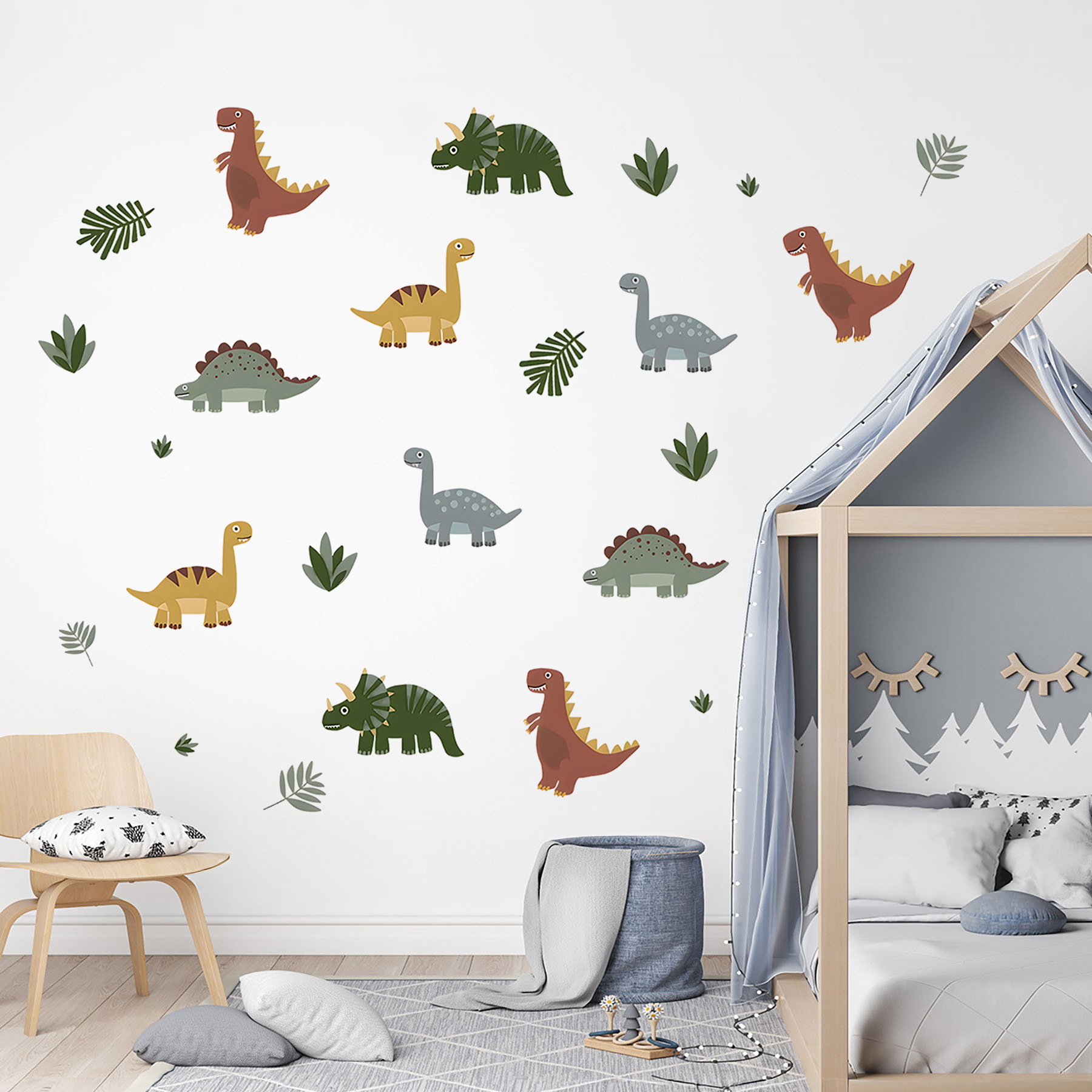 Stickere Perete Copii SIPO – Mini Dinozauri, Set Decorativ, 90x80 cm