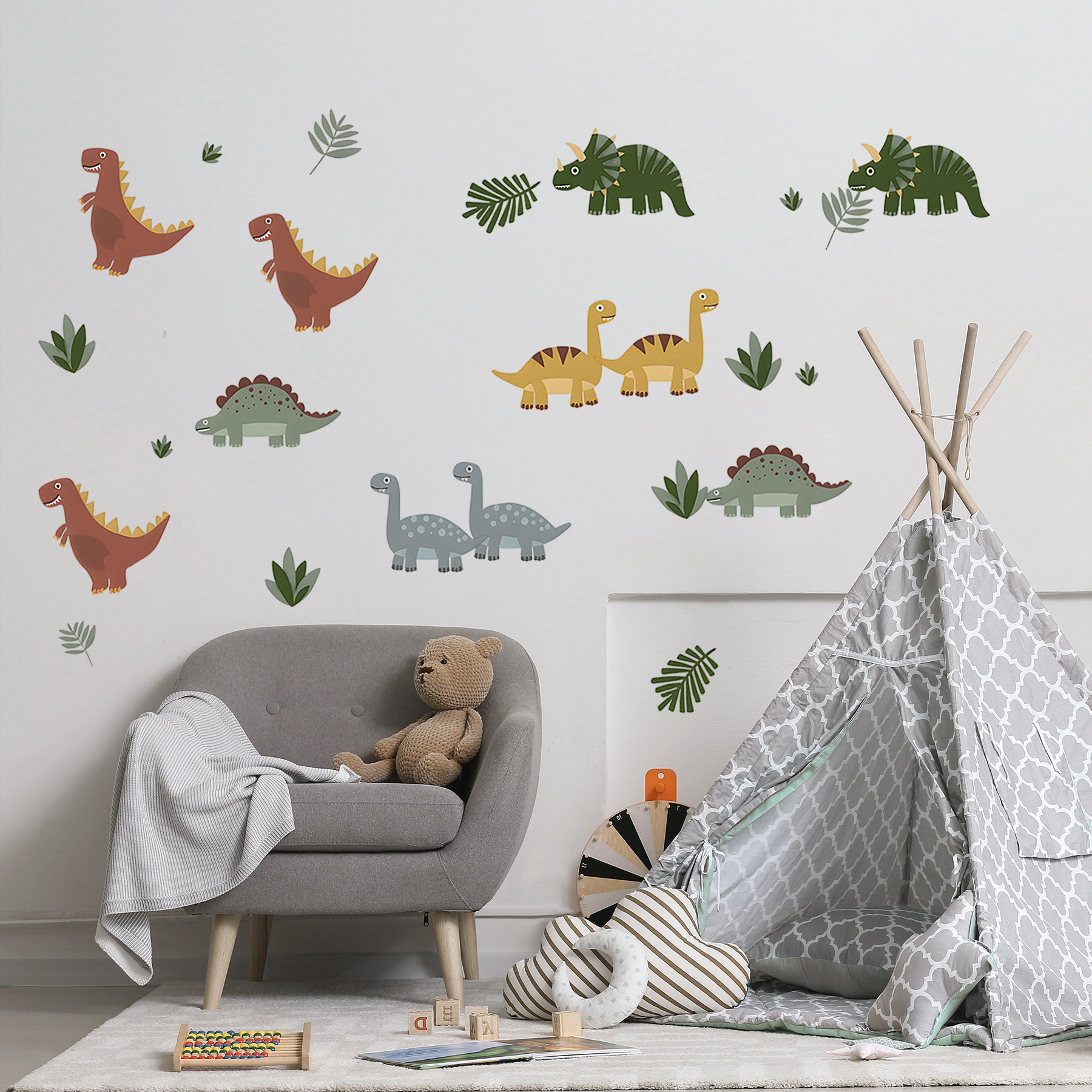 Stickere Perete Copii SIPO – Mini Dinozauri, Set Decorativ, 90x80 cm
