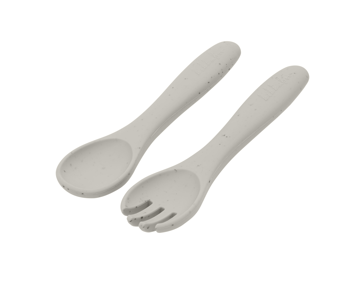Set din silicon pentru primele mese: lingurita si furculita, Platinum Sand