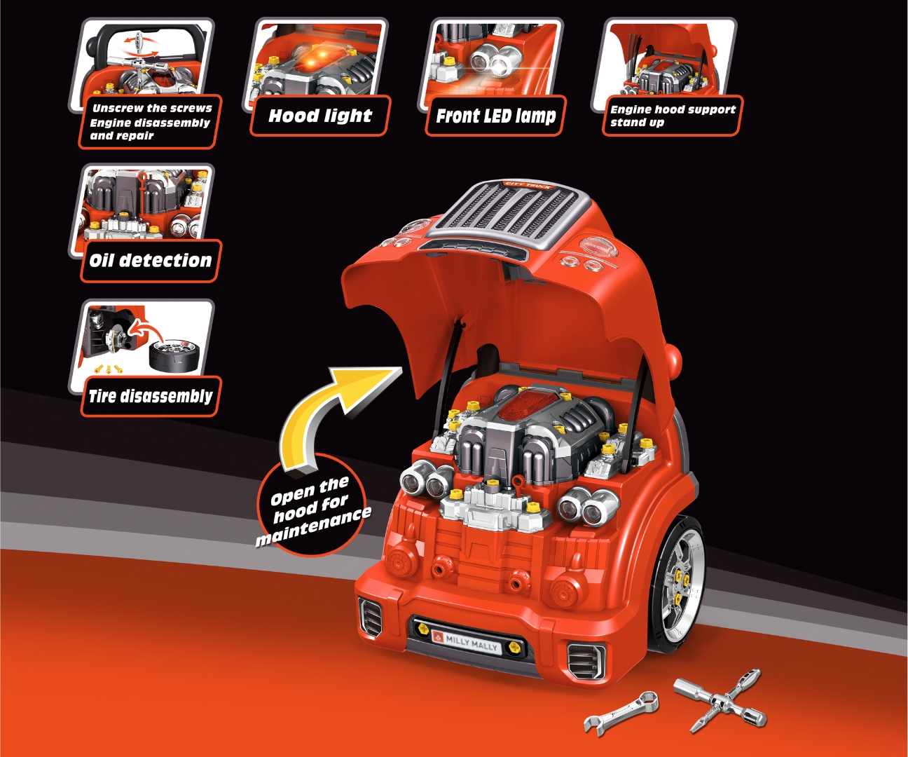 N-GINE – motor auto demontabil, jucarie educativa STEM (3+), Milly Mally, Red