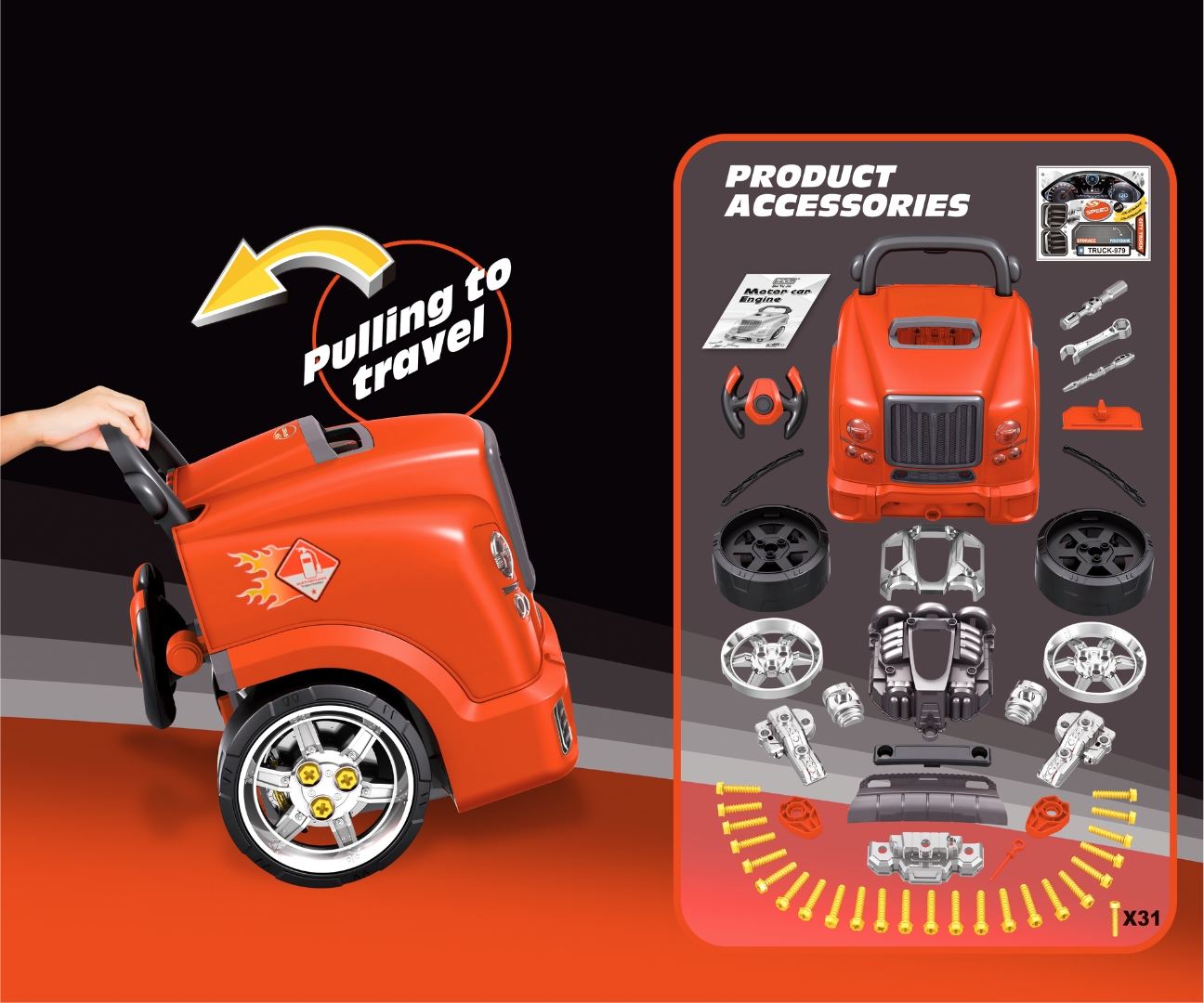 N-GINE – motor auto demontabil, jucarie educativa STEM (3+), Milly Mally, Red