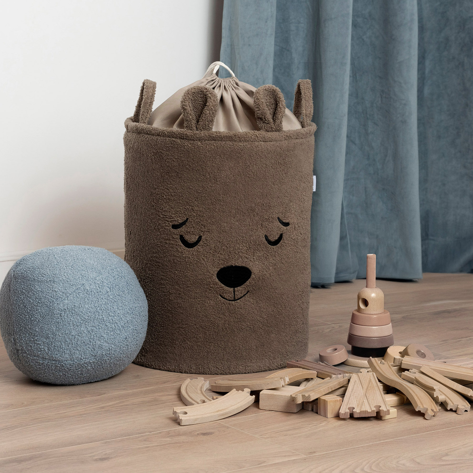 Cos Premium Fluffy Toy Boucle Bear, 43 litri, pliabil cu manere rezistente, Brown