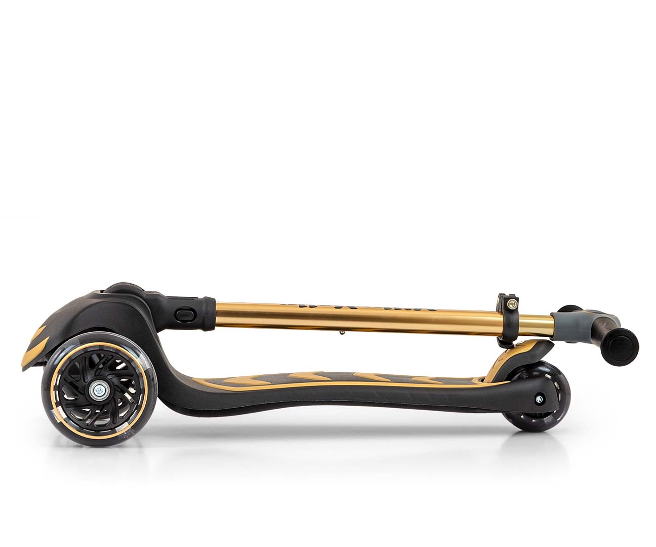 Trotineta pliabila Milly Mally Boogie Gold, roti din silicon cu Led, platforma antiderapanta, greutate admisa 50 kg