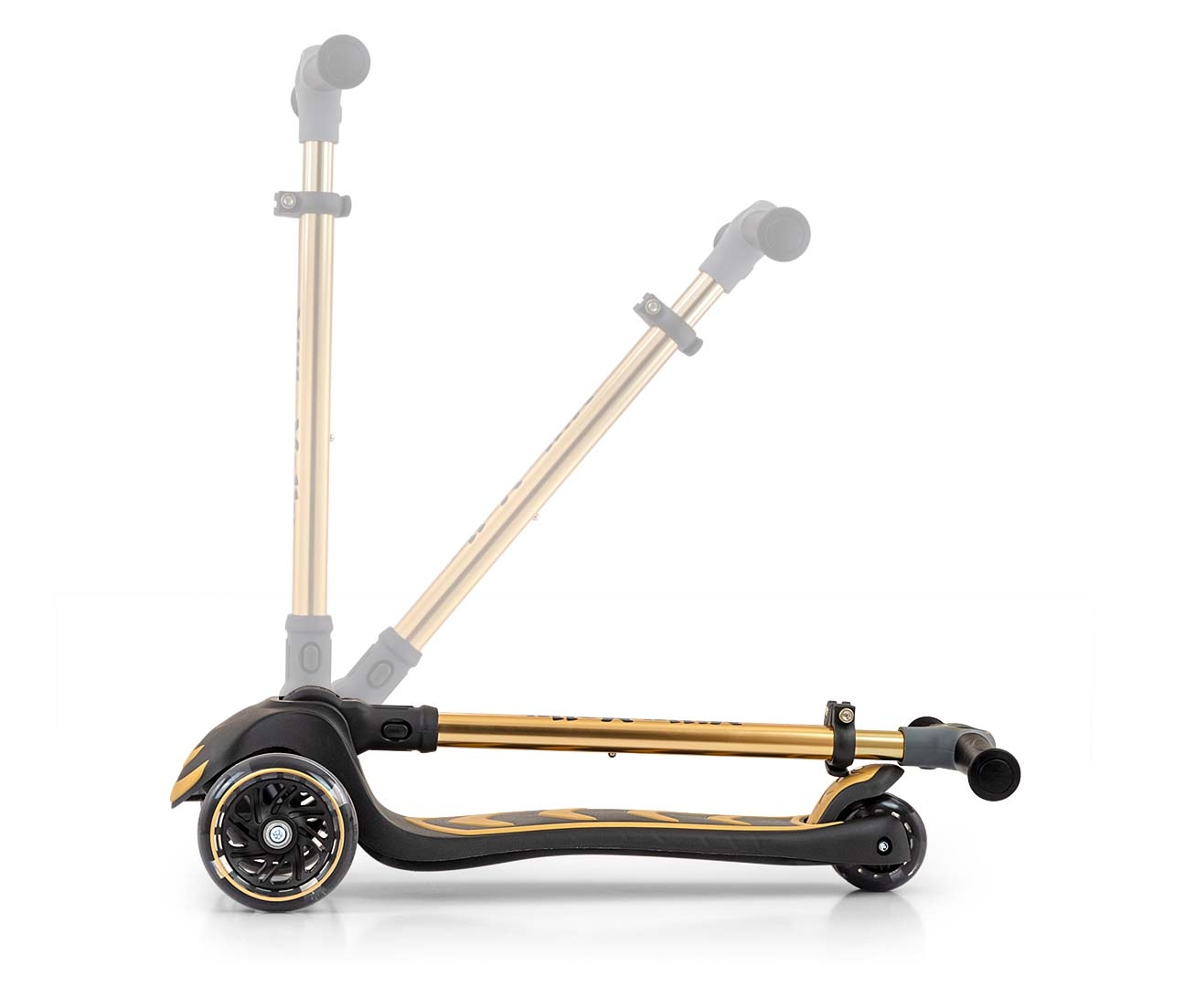 Trotineta pliabila Milly Mally Boogie Gold, roti din silicon cu Led, platforma antiderapanta, greutate admisa 50 kg