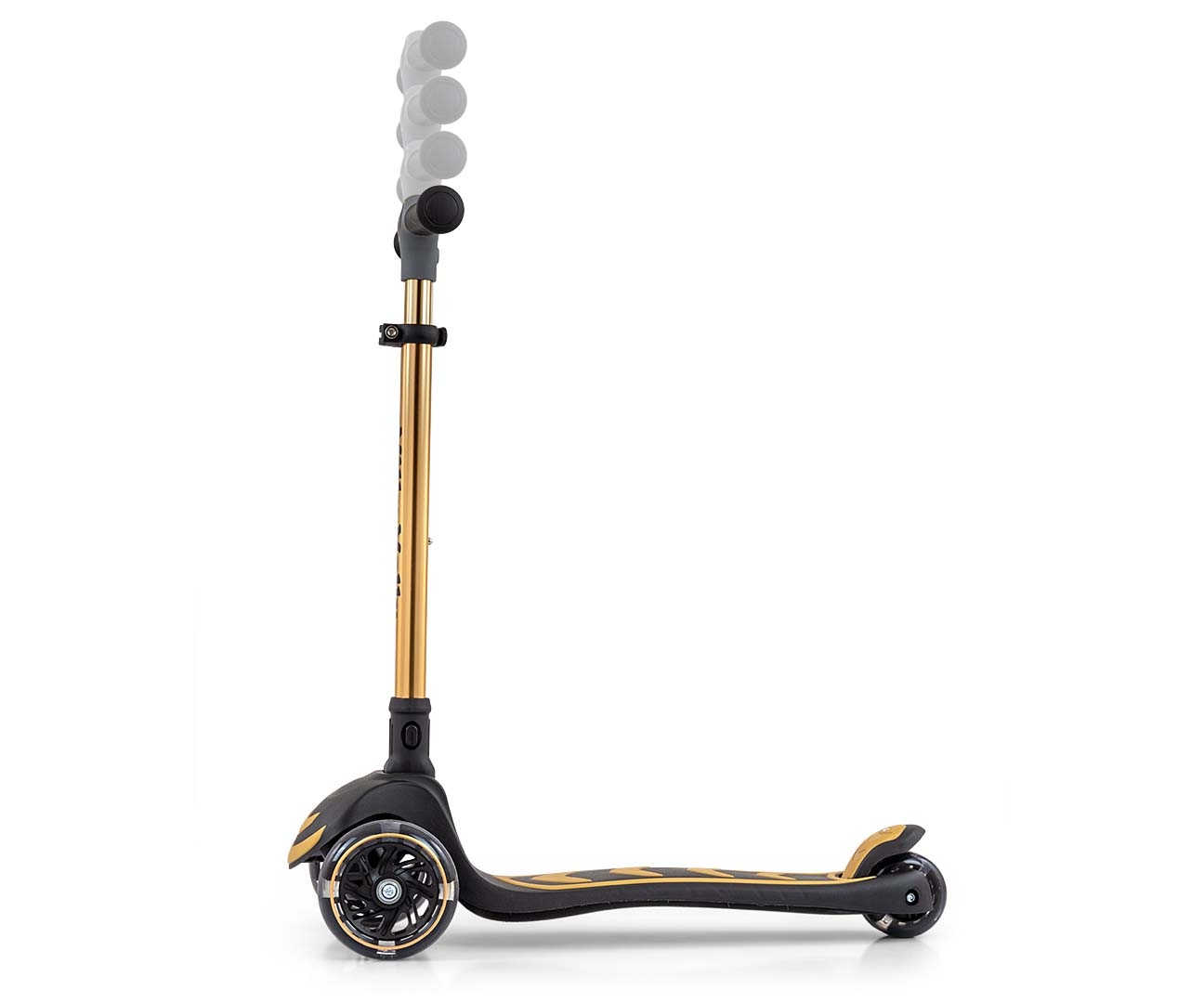 Trotineta pliabila Milly Mally Boogie Gold, roti din silicon cu Led, platforma antiderapanta, greutate admisa 50 kg
