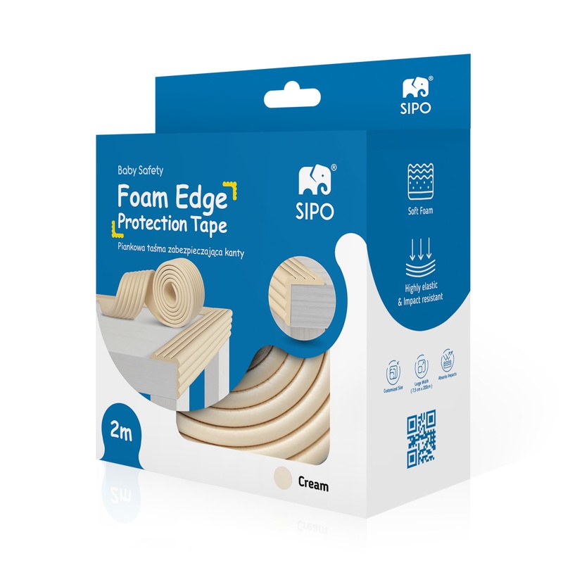 Banda protectie colturi mobila SIPO – burete moale 2 metri, latime 75 mm, Crem