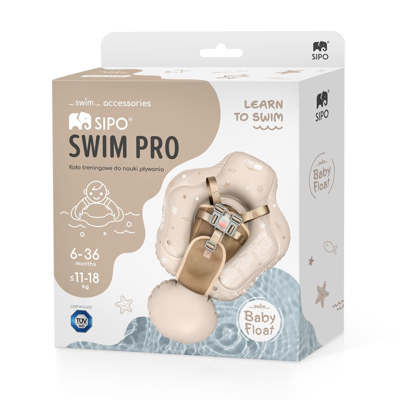 Colac gonflabil de inot SIPO Swim Pro, sustinator pentru bebelusi 6-36 luni (11-18 kg), Beige