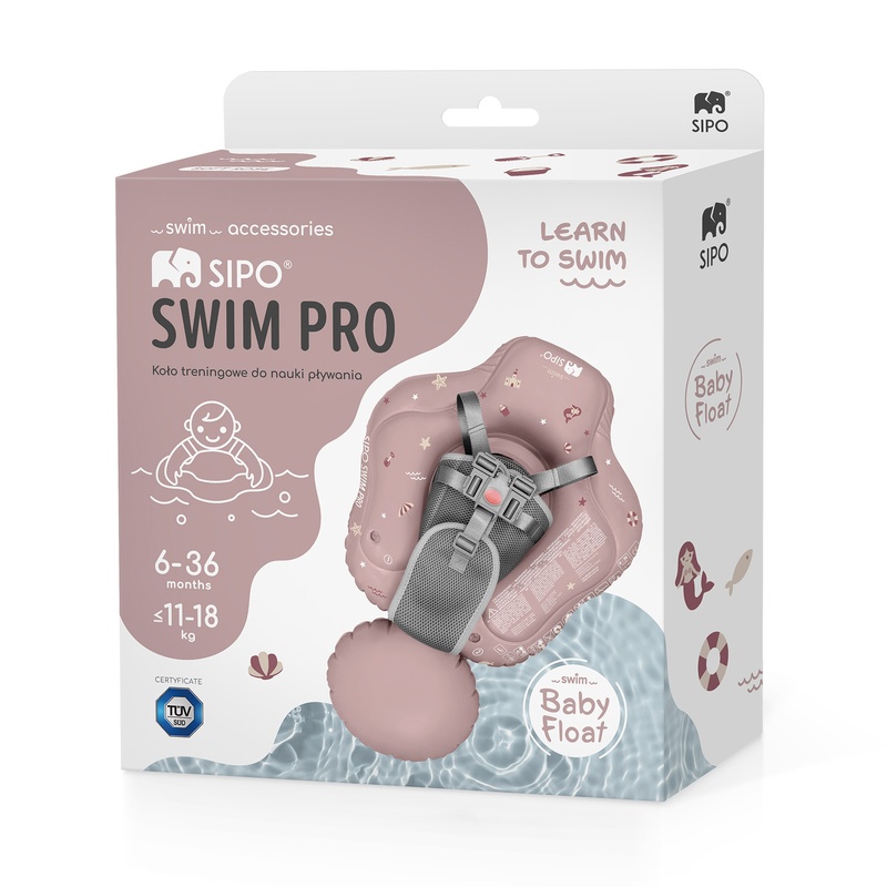 Colac gonflabil de inot SIPO Swim Pro, sustinator pentru bebelusi 6-36 luni (11-18 kg), Pink