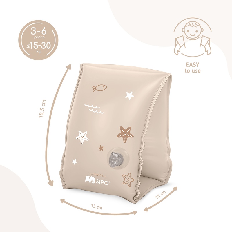 Aripioare gonflabile de inot SIPO, sustinatoare pentru copii 3-6 ani (15-30 kg), Beige