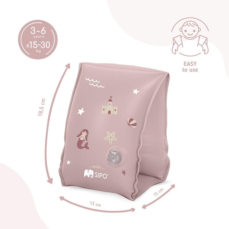 Aripioare gonflabile de inot SIPO, sustinatoare pentru copii 3-6 ani (15-30 kg), Pink