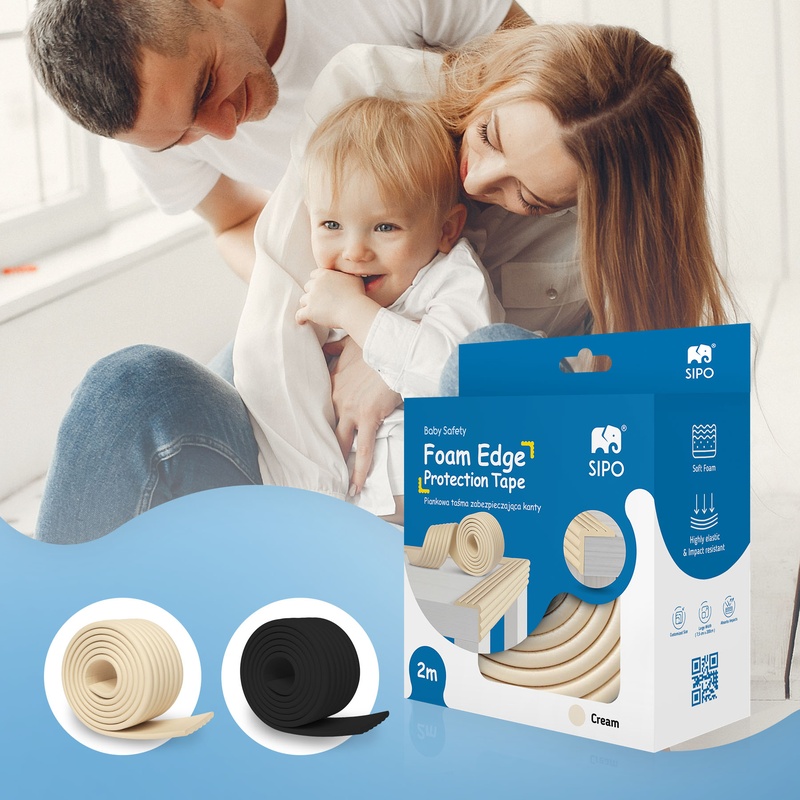 Banda protectie colturi mobila SIPO – burete moale 2 metri, latime 75 mm, Crem