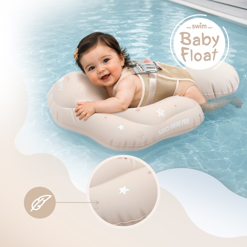 Colac gonflabil de inot SIPO Swim Pro, sustinator pentru bebelusi 6-36 luni (11-18 kg), Beige