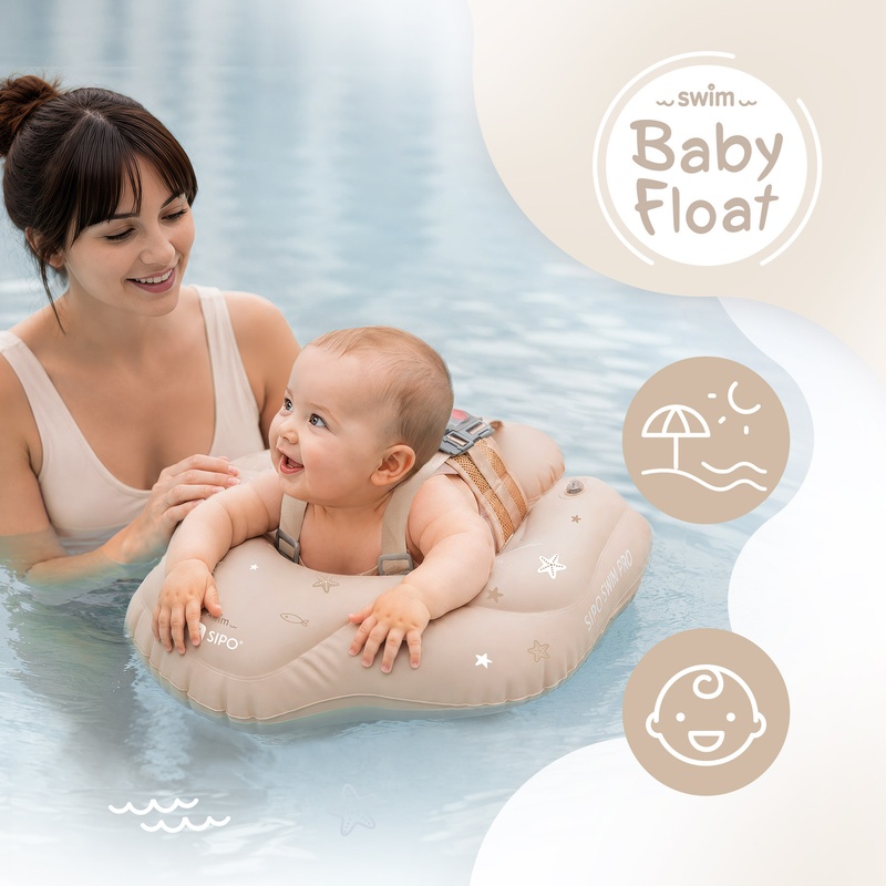 Colac gonflabil de inot SIPO Swim Pro, sustinator pentru bebelusi 6-36 luni (11-18 kg), Beige
