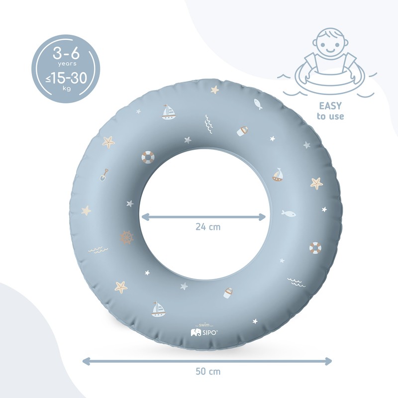 Colac gonflabil de inot SIPO 50 cm, pentru copii 3-6 ani (15-30 kg), Blue