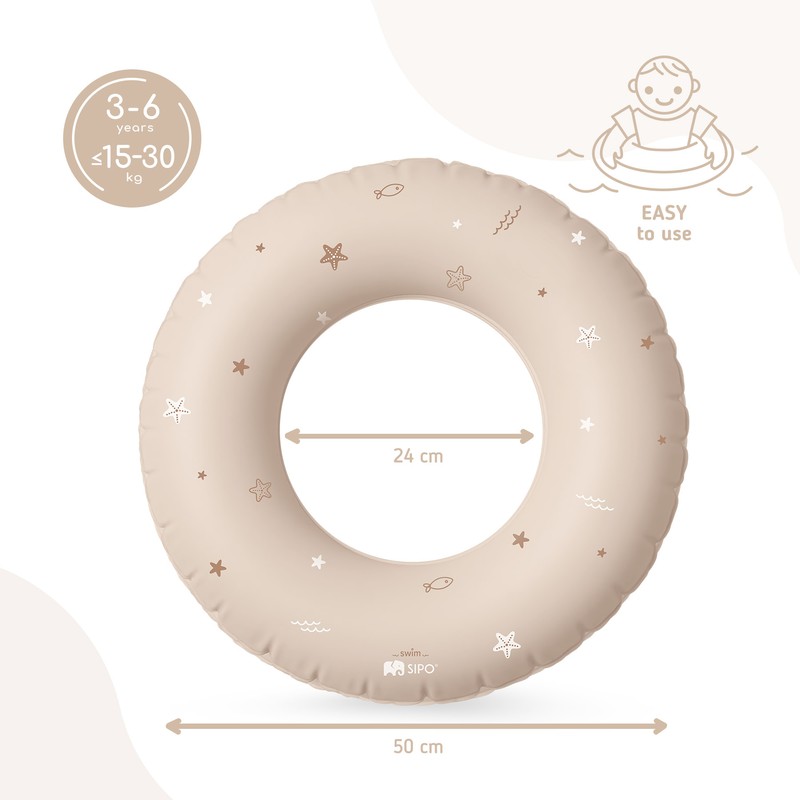 Colac gonflabil de inot SIPO 50 cm, pentru copii 3-6 ani (15-30 kg), Beige