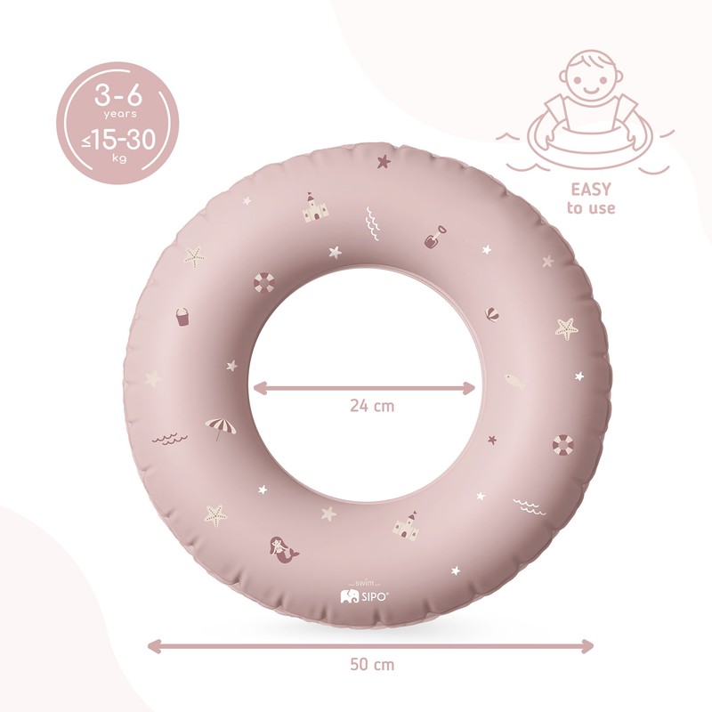 Colac gonflabil de inot SIPO 50 cm, pentru copii 3-6 ani (15-30 kg), Pink