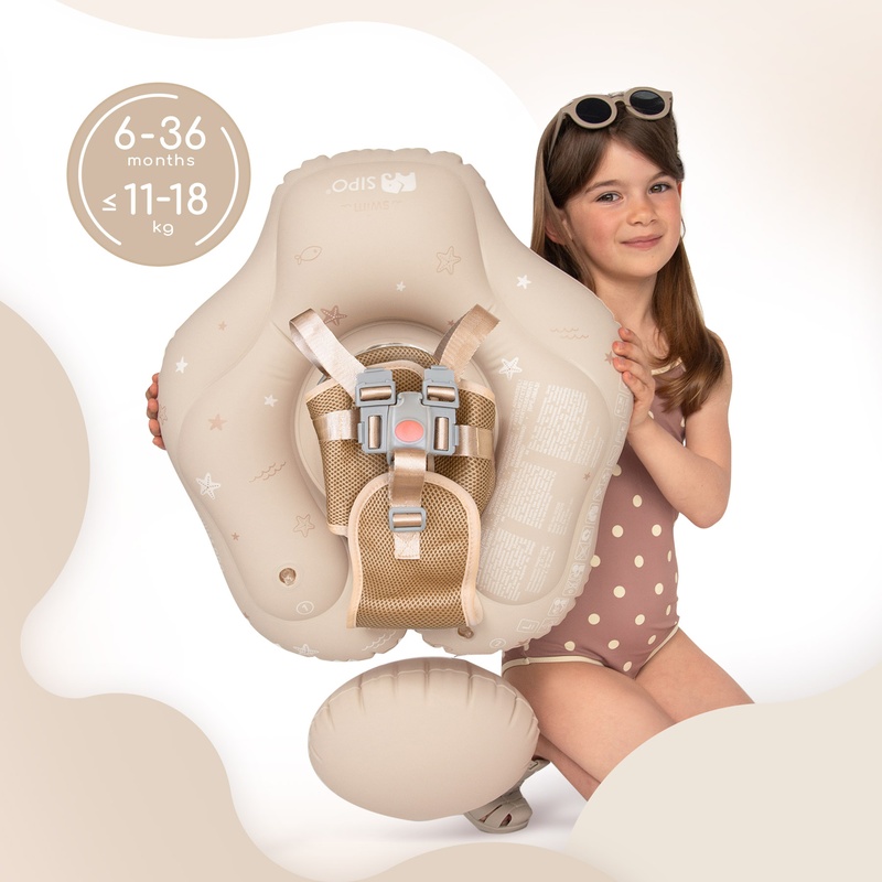 Colac gonflabil de inot SIPO Swim Pro, sustinator pentru bebelusi 6-36 luni (11-18 kg), Beige