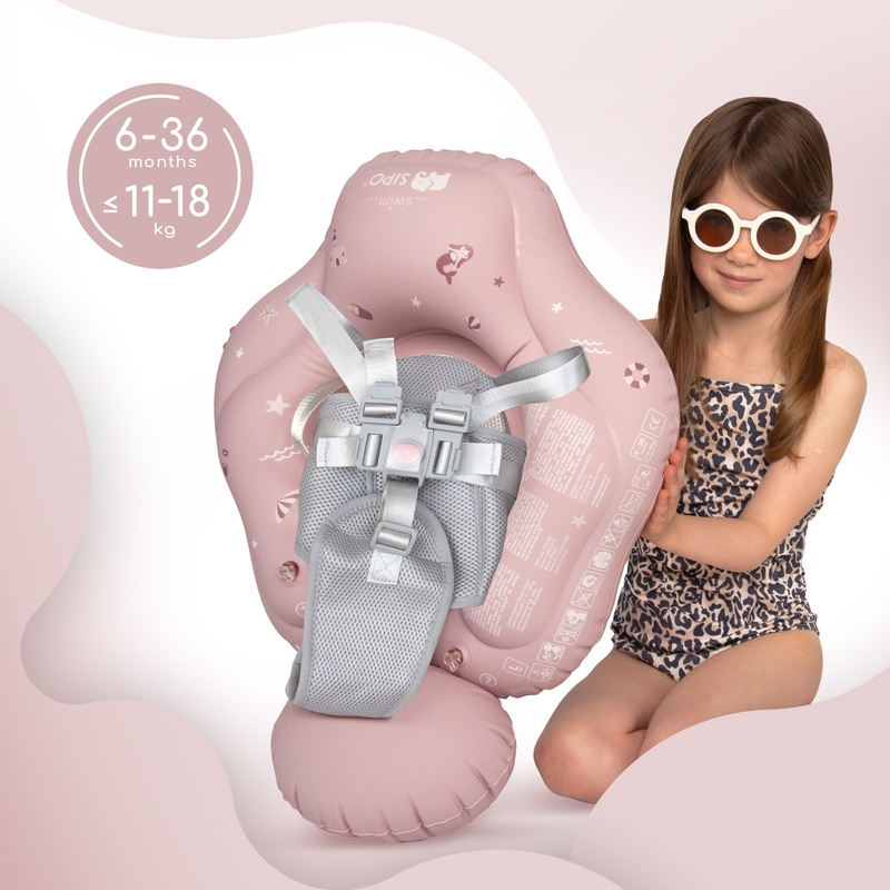 Colac gonflabil de inot SIPO Swim Pro, sustinator pentru bebelusi 6-36 luni (11-18 kg), Pink