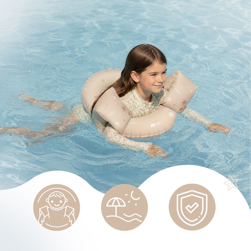 Aripioare gonflabile de inot SIPO, sustinatoare pentru copii 3-6 ani (15-30 kg), Beige