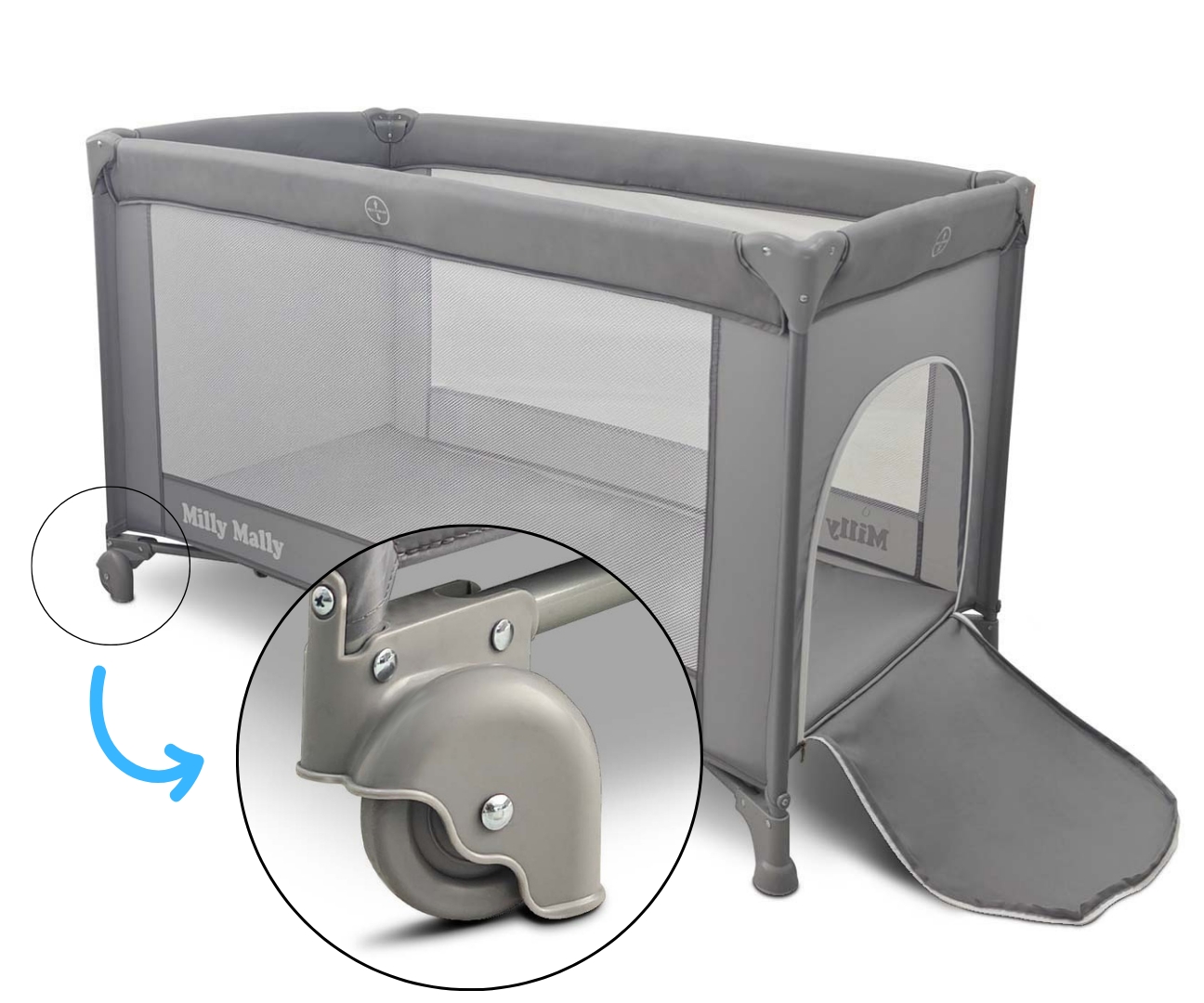 Patut Pliabil de Calatorie Milly Mally Mirage, Nivel Reglabil, Roti si Geanta Transport, Grey